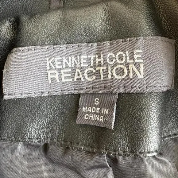 Kenneth Cole Reaction Moto Jacket Womens Small Black Faux Leather Floral Embroid - Picture 2 of 7